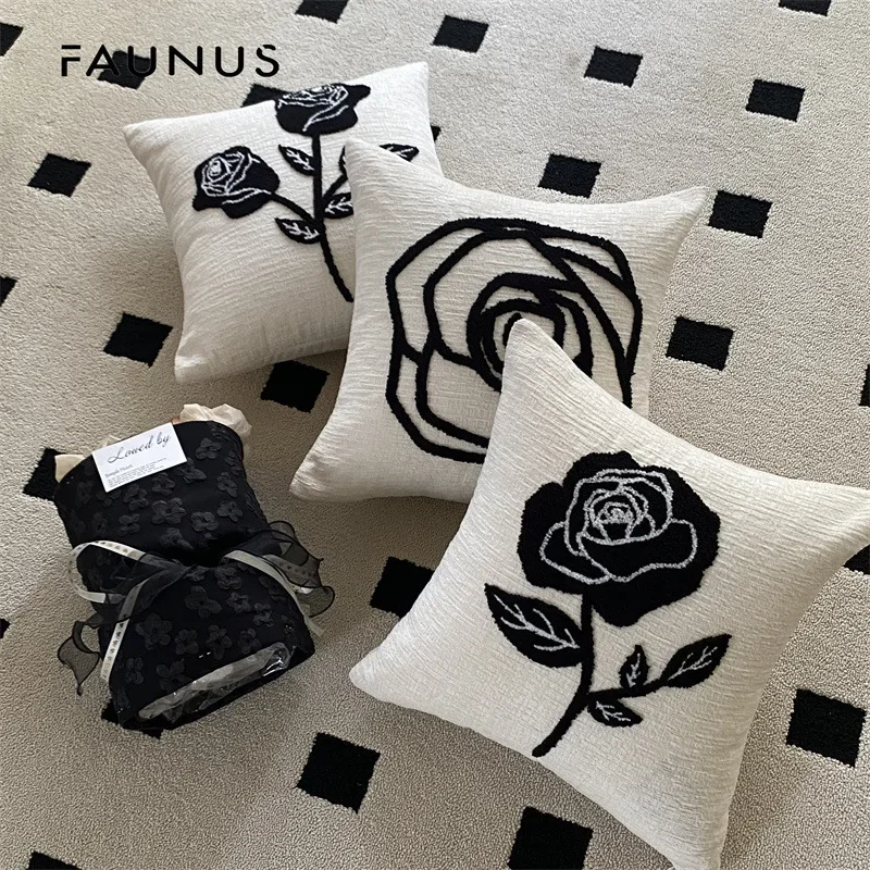 45x45cm Valentine's Day Black White Rose Light Luxury Throw Pillow Cover Living Room Sofa Cushion Cover Decorative Pillowcase