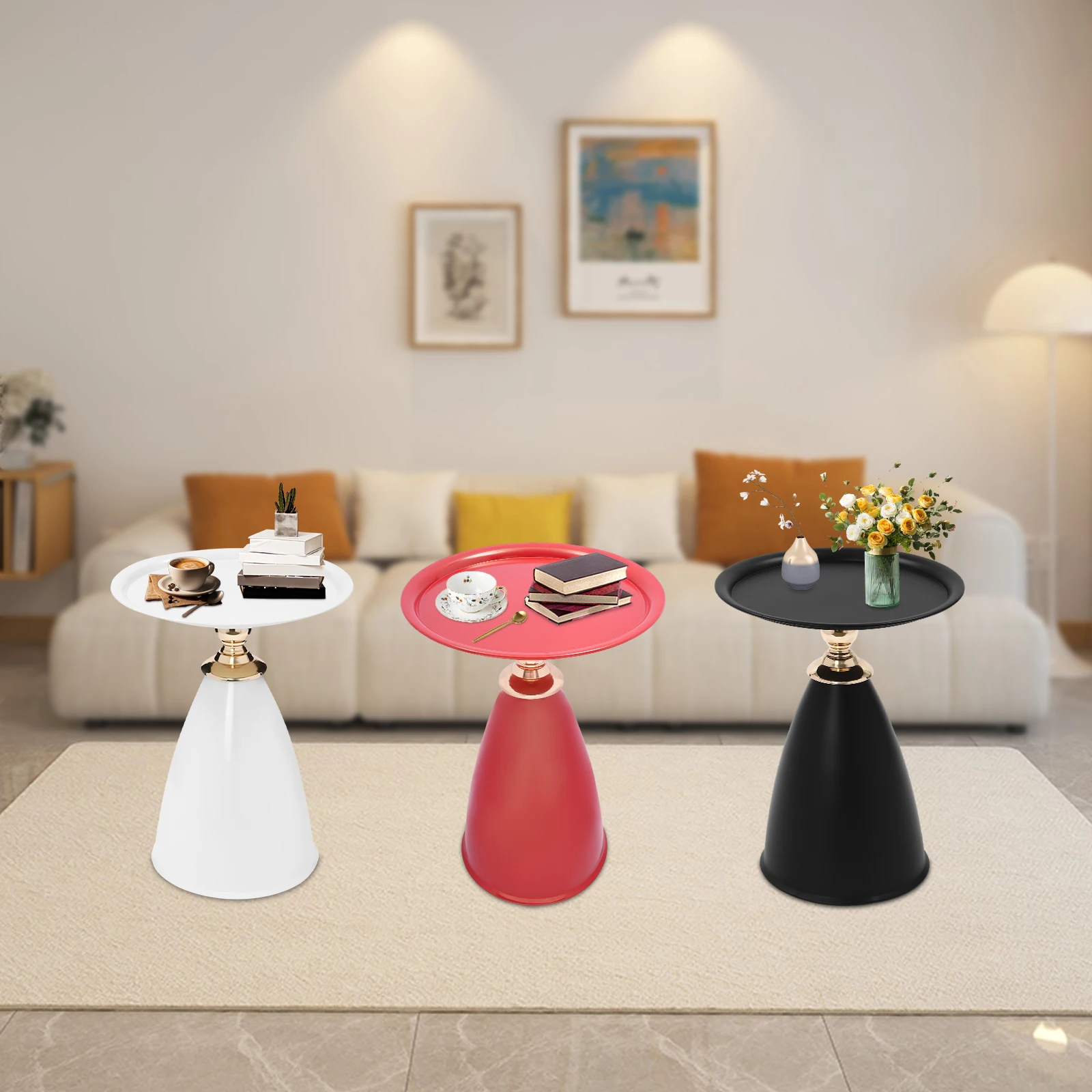 

Роскошный маленький круглый столик с металлической подставкой, акцентный столик, приставной столик для гостиной и спальни, белый/черный/красный