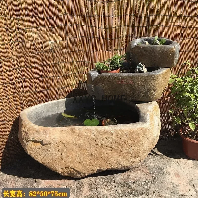 Natural Stone Laminated Flowing Water Ornaments Fish Flower Fish Tank Garden Courtyard Stone Tank Landscape Sink