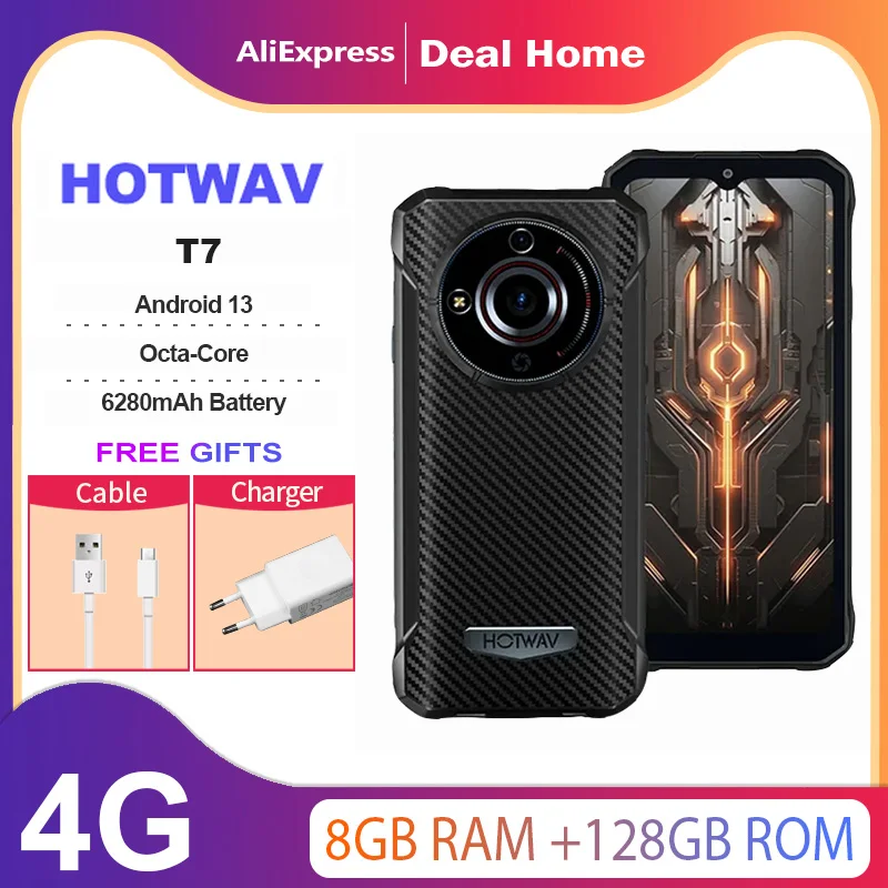 HOTWAV T7,8GB+128GB,Android 13,6280mAh,6.52'' HD+ Display Ultra Thin,21MP Camera,Side-mounted New Lightweight,4G Global Version