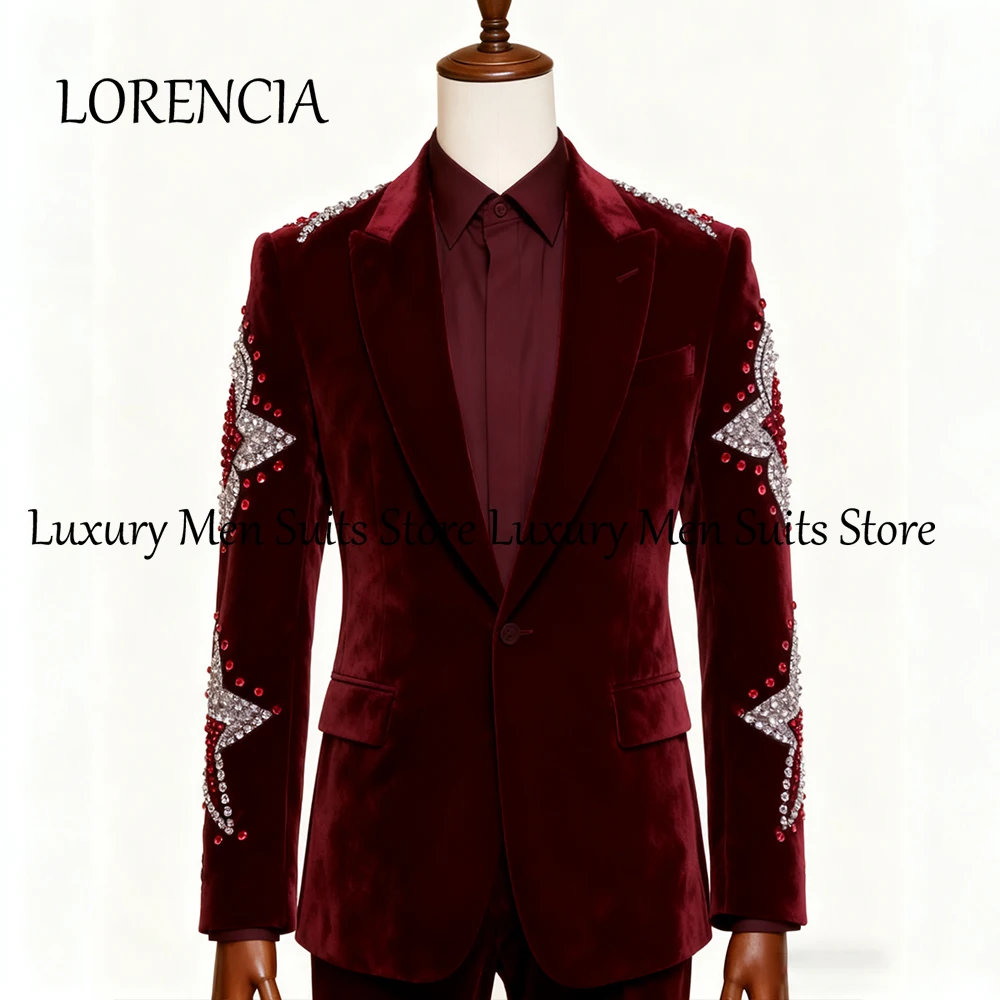 

Elegant Velvet Male Suits 2 Pcs Diamond Sparkling Tuxedos Set Wedding Party Outfit 2025 Customized Blazer Pants disfraz hombre