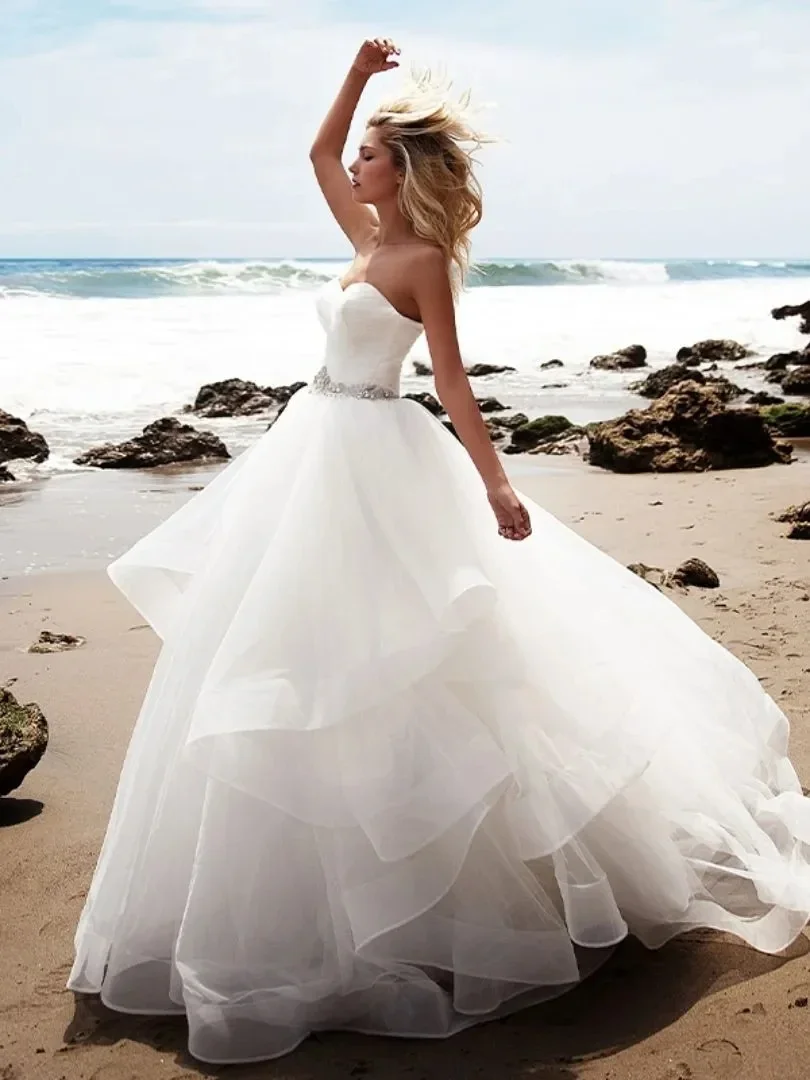 

Strapless Lace Up Sexy Bridal Robes Tulle Robes Luxury Vestidos De Novia Ball Gowns Formal Party