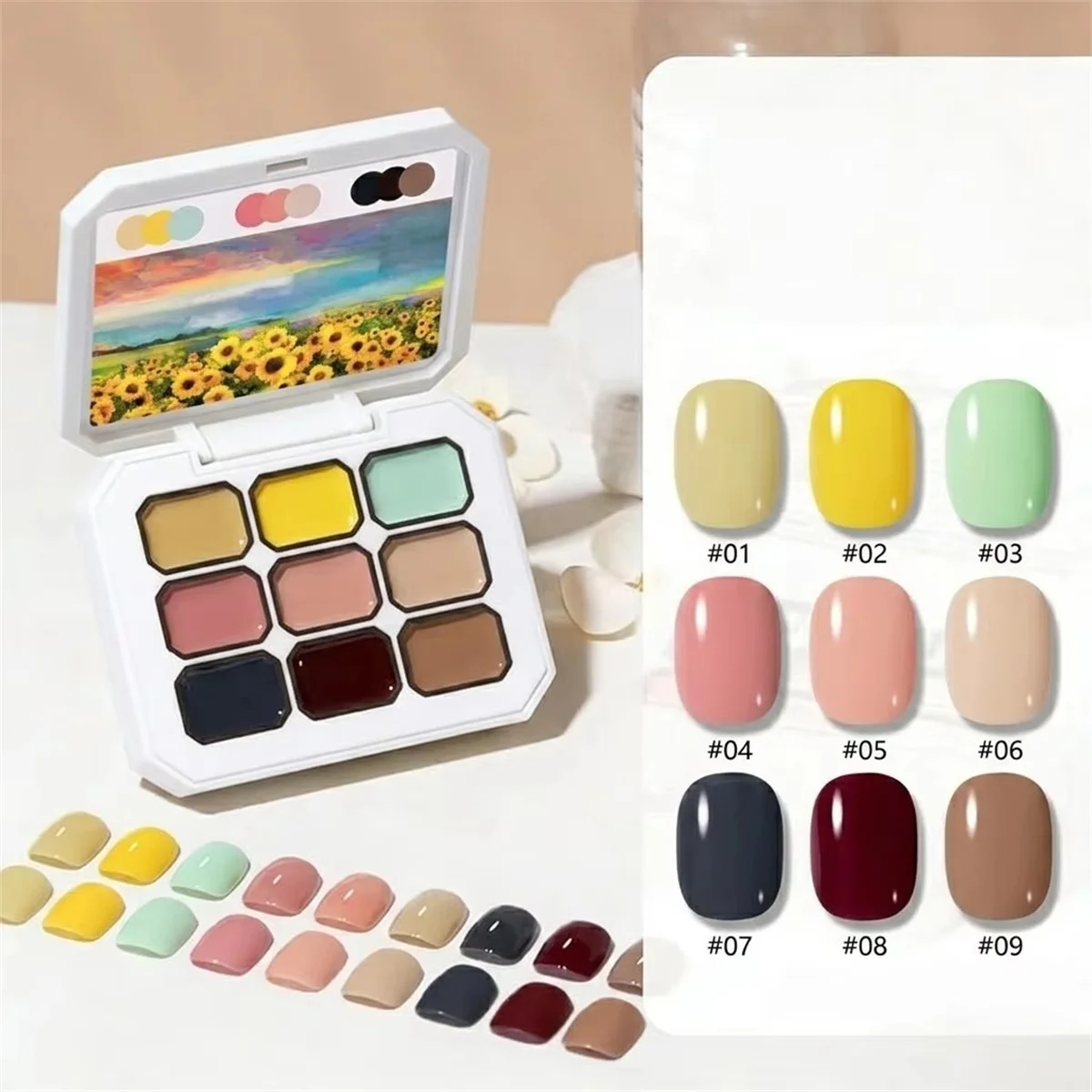 1pc 9-girds Macaron Bright Solid Patting Nail Polish Gel Palette Soak Off UV LED Nail Painting Cream Gel Manicure Korean-style