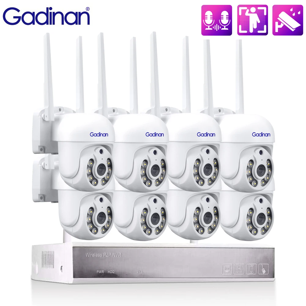 

Gadinan WIFI IP Security Camera NVR Wireless Video Surveillance Kit PTZ Real-Time Two-Way Audio AI Human Auto Tracking CCTV Syst