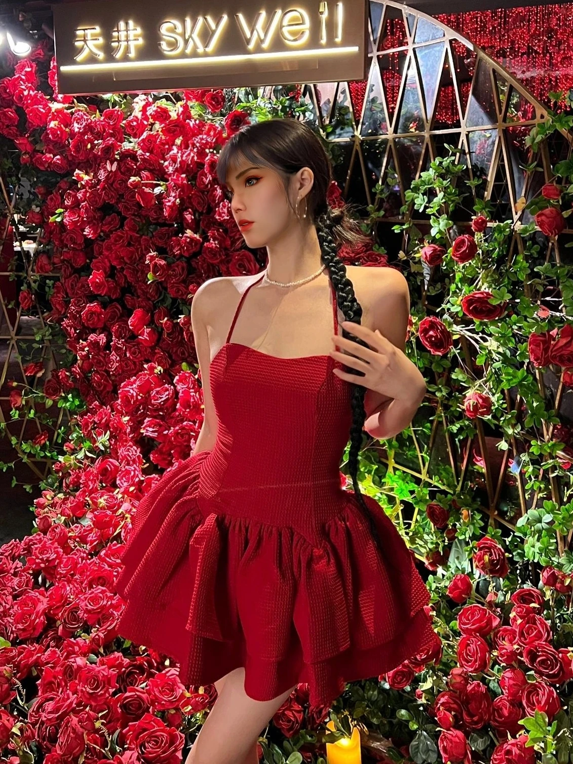 Doux et épicé rouge ter Dr Princ Sle ort jupe taille haute rétro trajet une pièce saison d'été No Sve One...