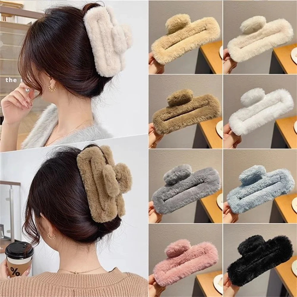 

Medium Plush Clip Women's 2023 New Autumn and Winter Furry Hair Clip Square Shark Clip on the Back of the Head High-end Headgear