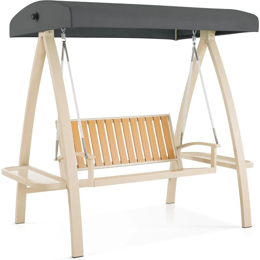 Columpio de patio para dos personas, silla de lujo para porche al aire libre, asiento recubierto con acabado de madera, para jardín, balcón, piscina