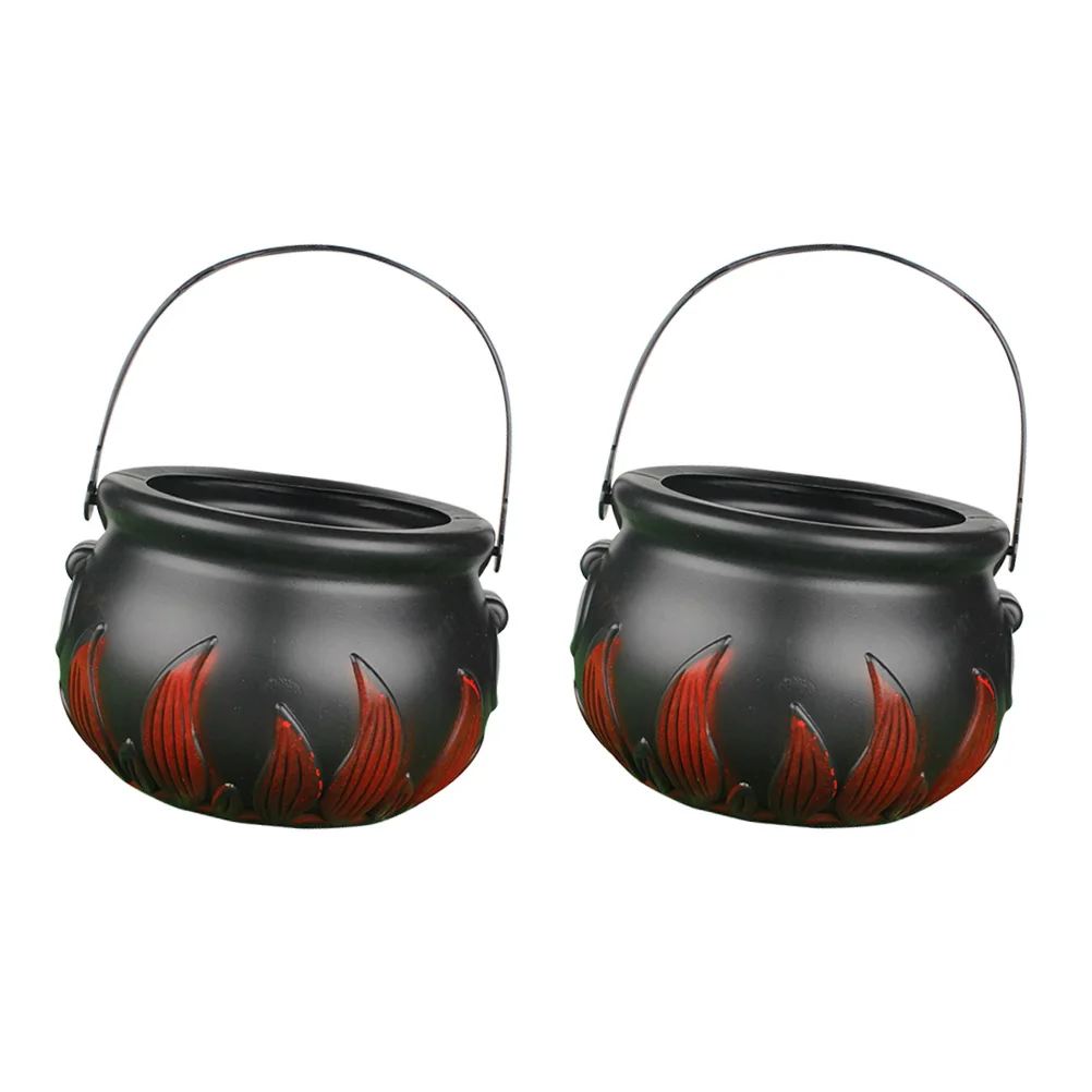 

Halloween Candy Bucket Plastic Cauldron Pot Black Witch Design Treat Holder Kids Storage Container