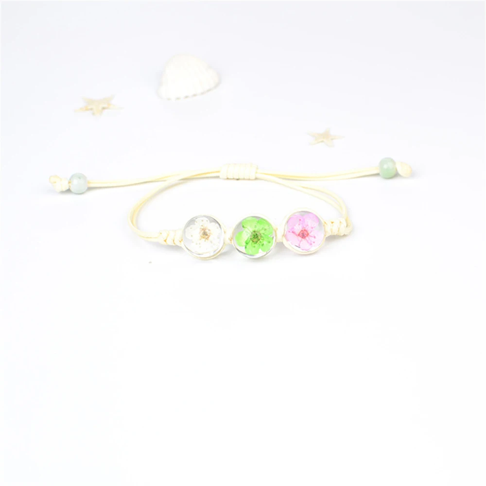 b22 Glass Ball Dried Cherry Blossoms Hand-made Dried Flower Charm Bracelets Multiple options Gifts Natural Flower Weave Jewelry
