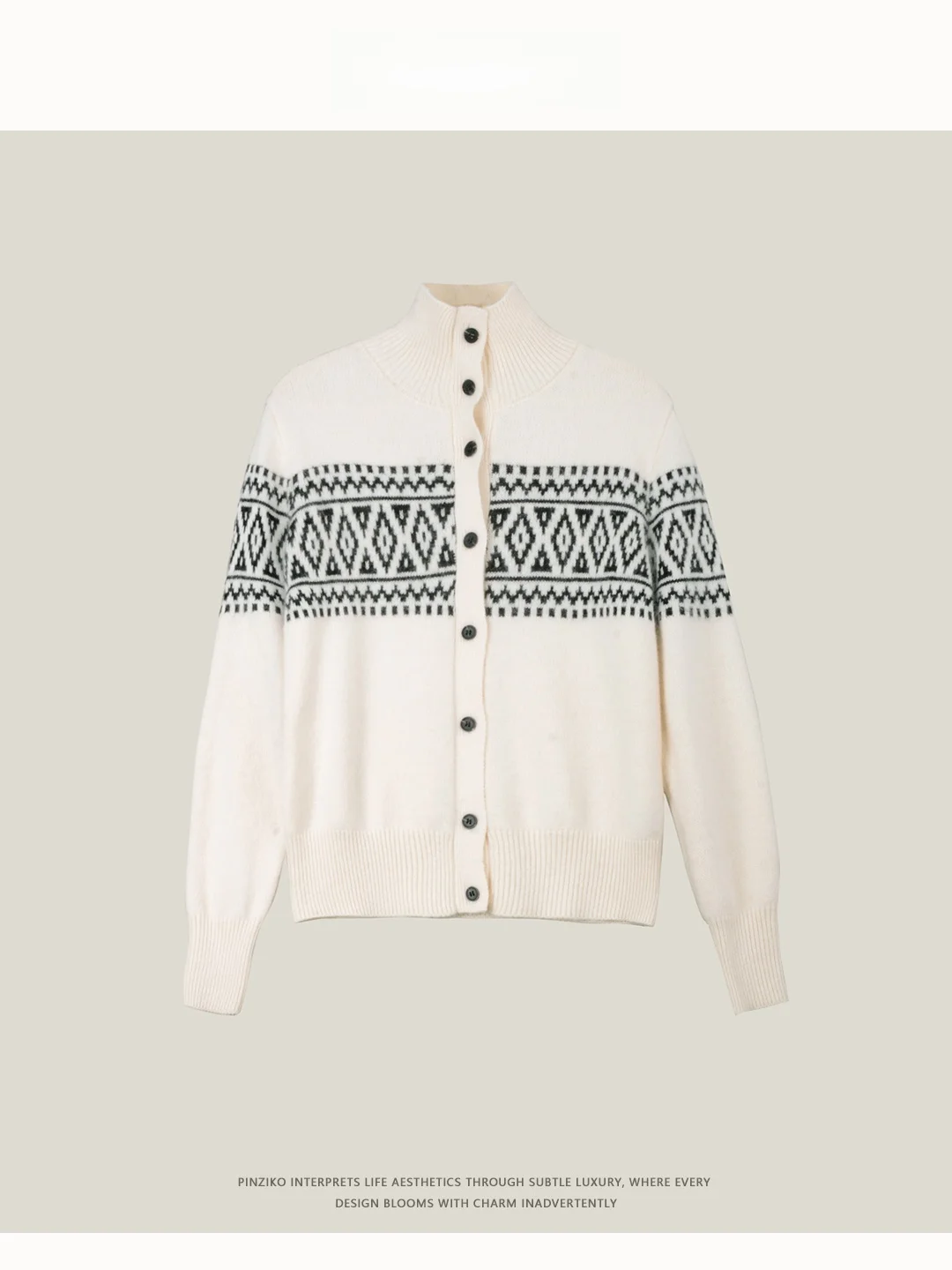 

PINZIKO High Collar Knitted Sweater with Button Warm Wool Blend Bear Fur Casual Sle Long Sve Girl's Winter Top