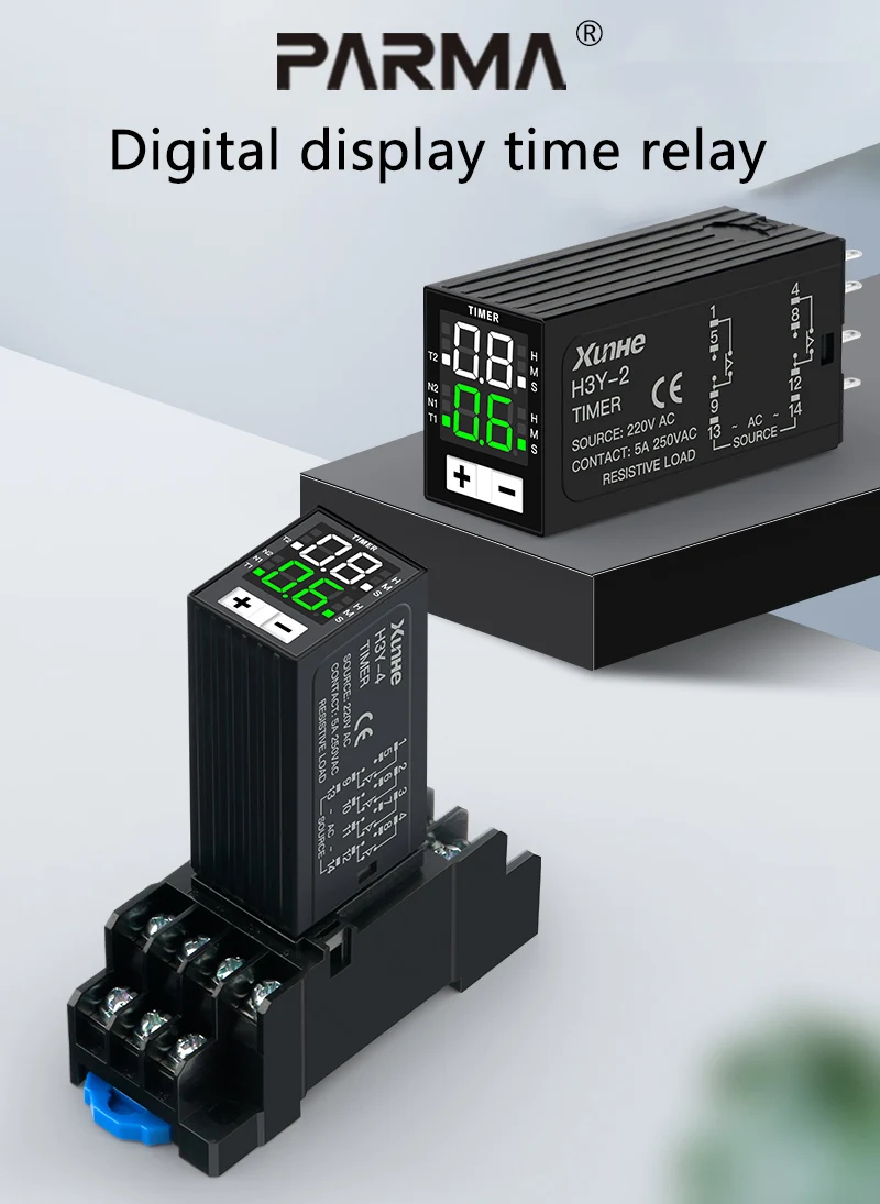The digital display shows the time-delay controller of the relay with dual displays in a cyclic manner.