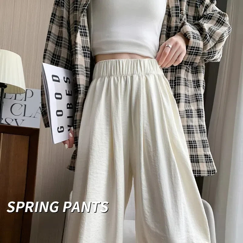 Women's Spring High Waist Wide Leg Pants Loose Fit Trousers with Soft Dropped Hem Comfortable Straight Leg Casual Palazzo Pants