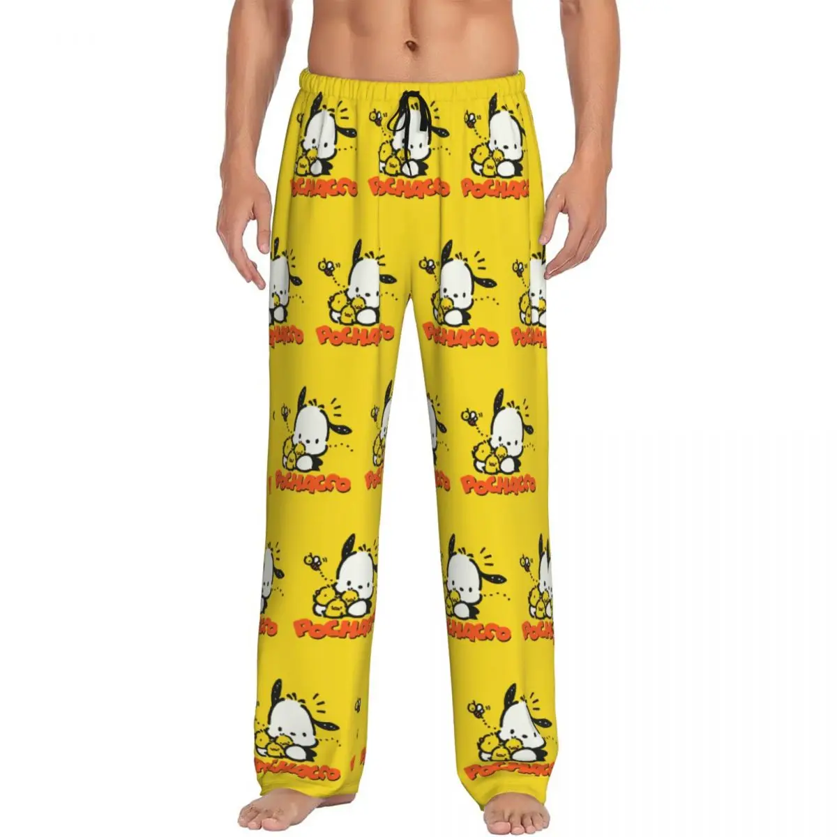 Custom Pochacco Pajama Pants Men Animation Comic Lounge Sleep Drawstring Sleepwear Bottoms with Pockets