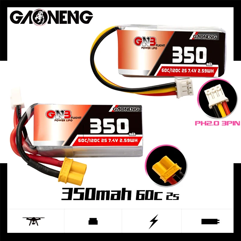 

5 шт./компл., Gaoneng Gnb 350 мАч 2S 7,4 В 60C/120C HV Lipo аккумулятор XT30 вилка/PH2.0 вилка для Beta75X Rc Дрон Fpv гоночный Дрон