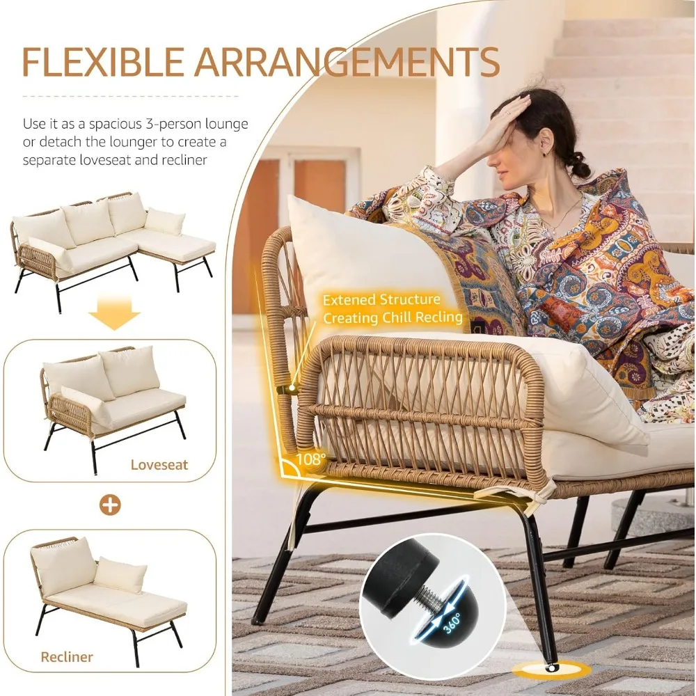 6 Pcs Boho Outdoor Patio Furniture Set, High Back L-Shaped Sectional with Ice Bucket Table, 500lbs Sturdy Comfy  Lounge Sofa