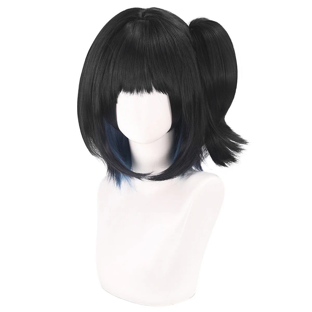 Time Agent Qiao Ling Parrucche da cameriera carine Parrucche cosplay per capelli sintetici corti neri con chip rimovibile una coda di cavallo