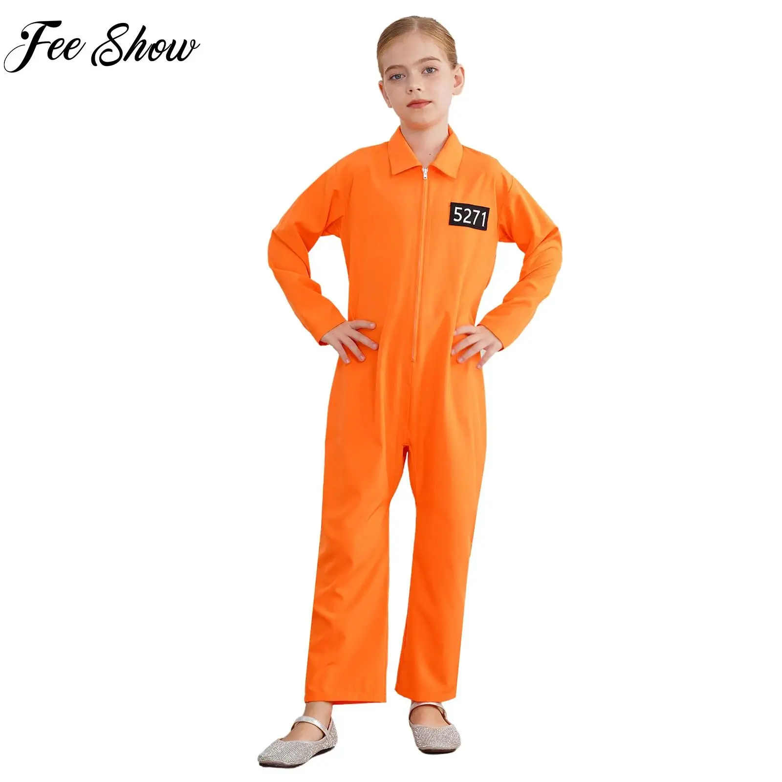 

Boys Girls Halloween Orange Prisoner Jumpsuit Jailbird Role Play Costume Prisoner Cosplay Jumpsuit Prison Uniform Fancy Dress Up