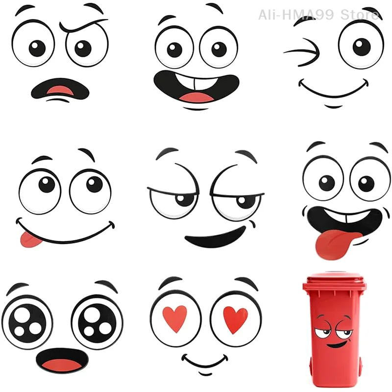 

Cartoon Face Trash Can Stickers Self-Adhesive Waterproof PVC Glossy Finish For Wall, Toilet, Refrigerator Indoor Outdoor