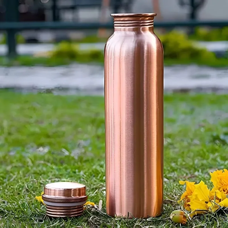 750ML Plain Smooth Copper Water Bottle Screw Sealed Lid Vintage Portable Travel Office Daily Drink Bottle