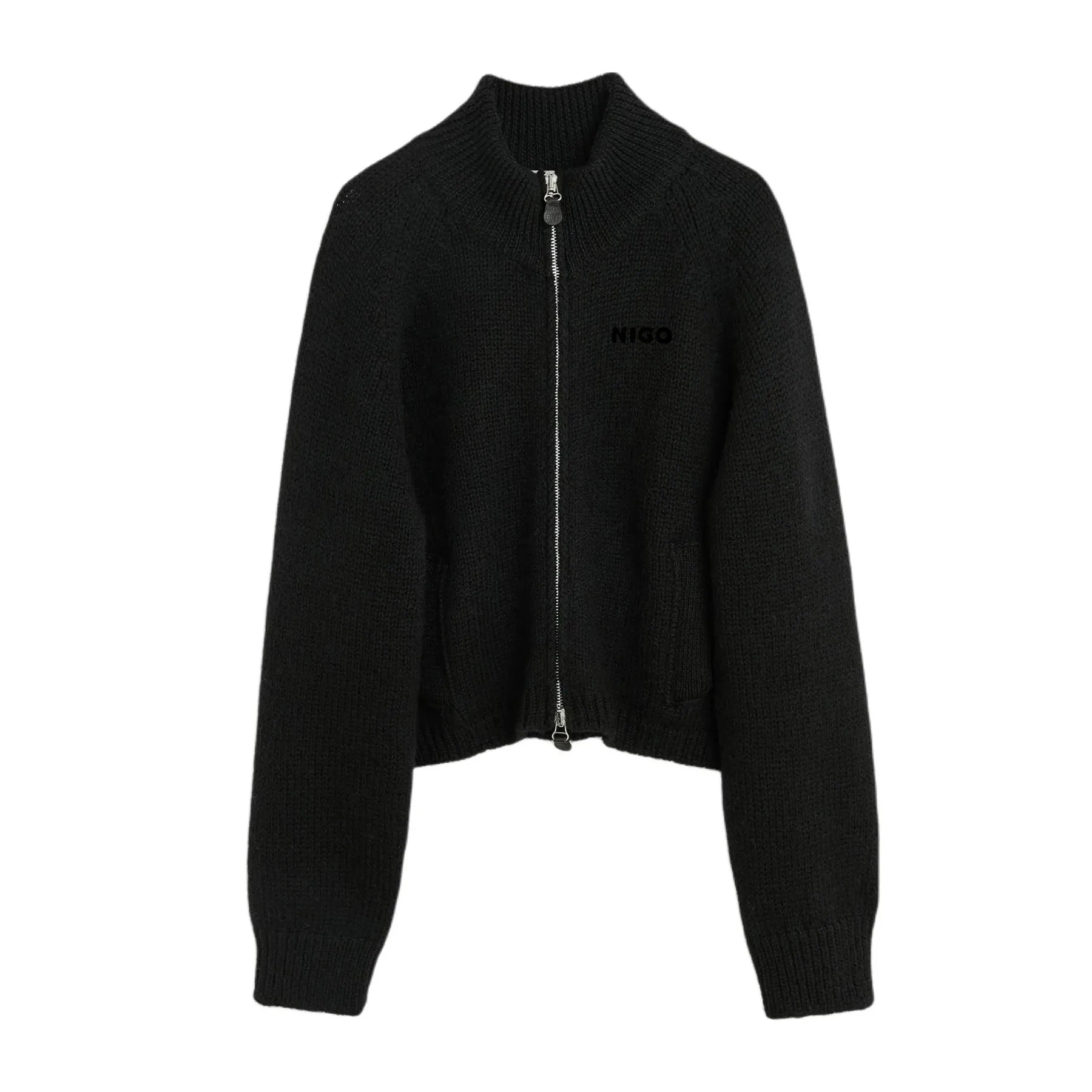 

NIGO Men's Wool Blend Solid Knit Cardigan Stand Collar Zip Design Fit Warm Sweater Jacket Autumn Winter Fashion #NIGO9332Z