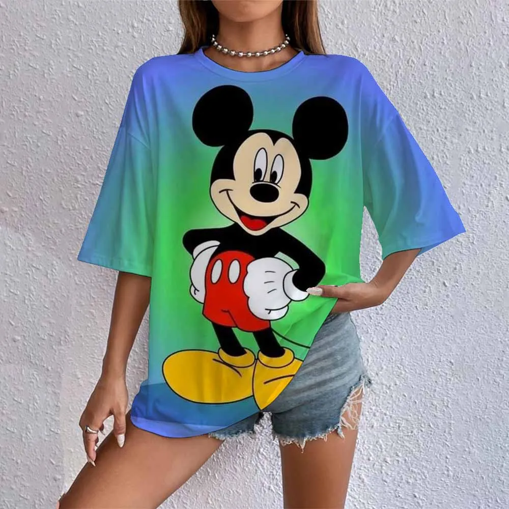 Femmes T-Shirts Kawaii Disney Mickey Mouse imprimé T-Shirts mode été décontracté femme vêtements confortable hauts de rue