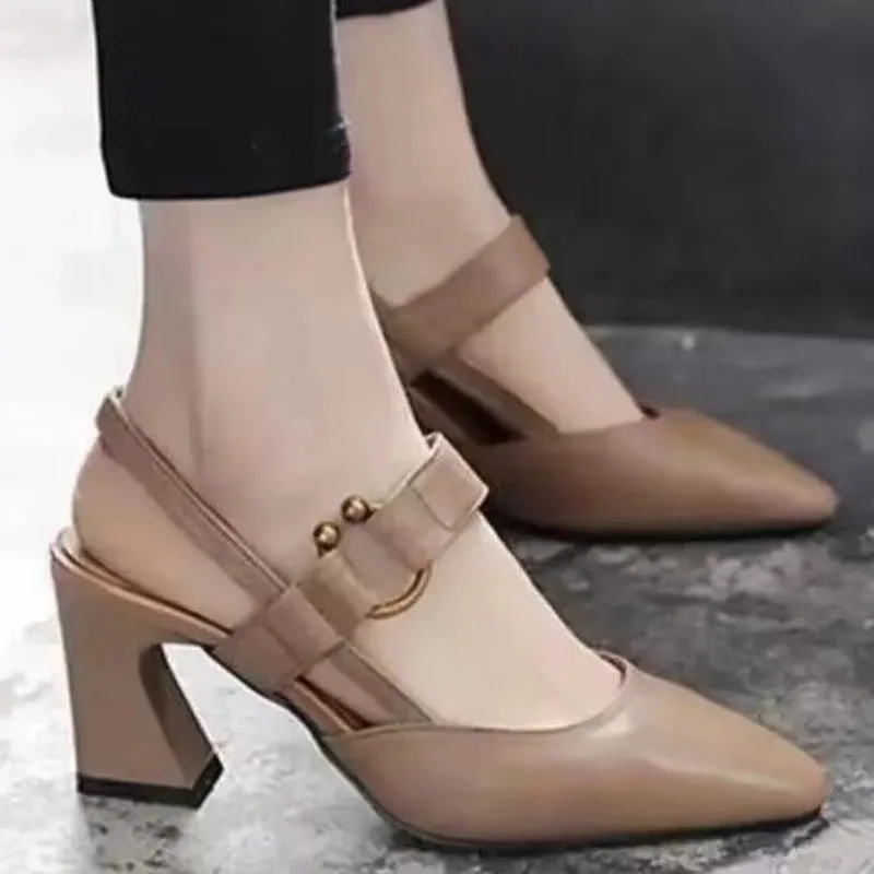 Zapatos De tacón con hebilla para Mujer, calzado con punta en pico, Color liso, para primavera y otoño, 2024