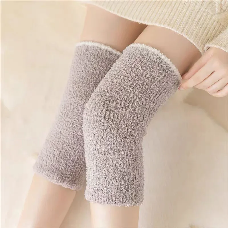 Fur Winter Warm Knee Pads for Women Coral Fleece Thick Soft Leg Arthritis Kneepad Lap Warmer Running Legs Protector Long Socks