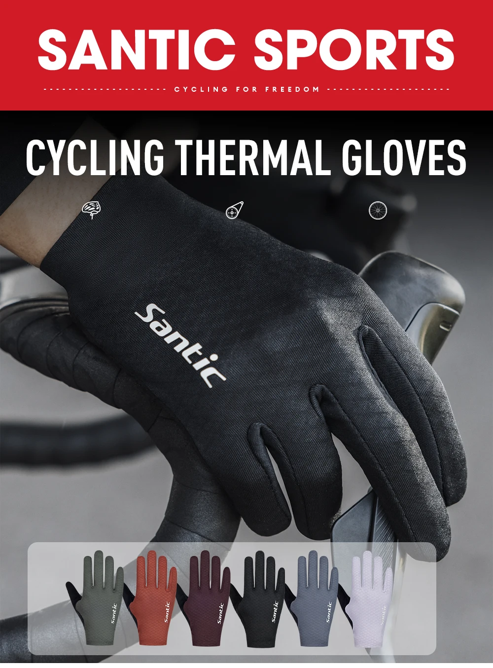 Santic Herren leichte Fahrradhandschuhe MTB Bike Warm Plus Fleece winddicht Touchscreen Rennrad Vollfinger-Winterhandschuhe – Detail 4