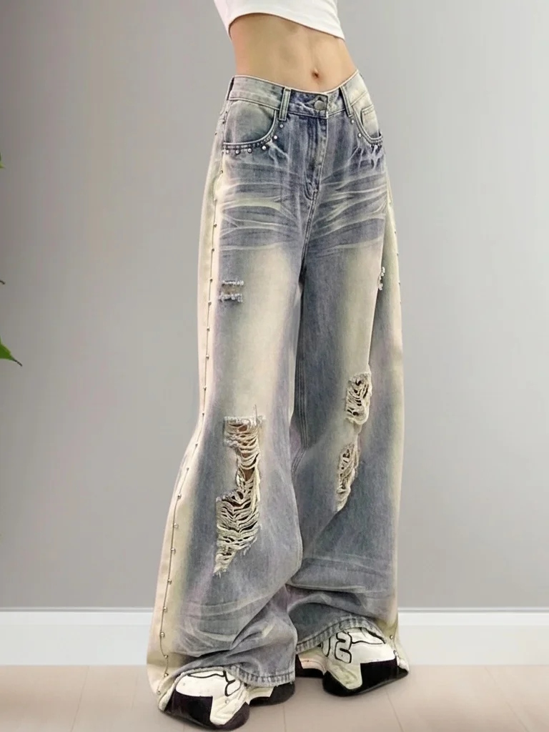 

Summer 2026 High Waist Wide Leg Casual Denim Pants Women's Loose Fit Straight Cut Jeans Draping Style with Pockets Breathable