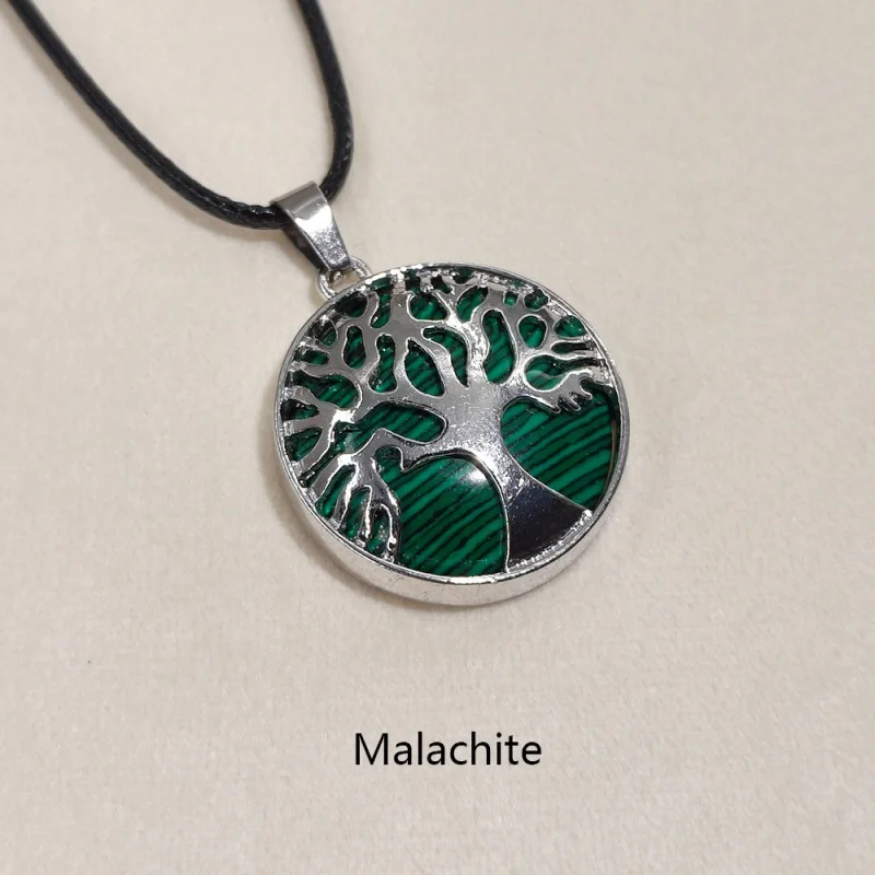 Charm Stone Imitation Agate Tree Of Life Pendant Necklace For Men And Women, Versatile Temperament Jewelry