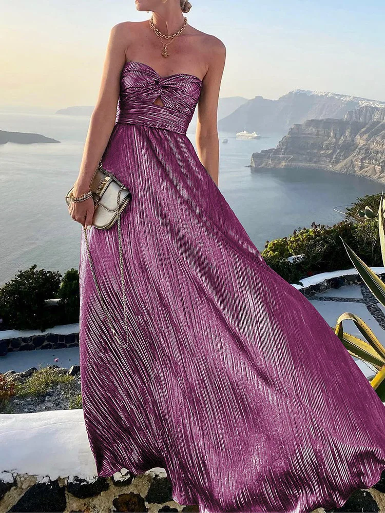 Sexy Dress 2025 Women Elegant Solid Strapless Maxi Party Dress Summer Casual Sleeveless Female Streetwear Long Dress Vestidos