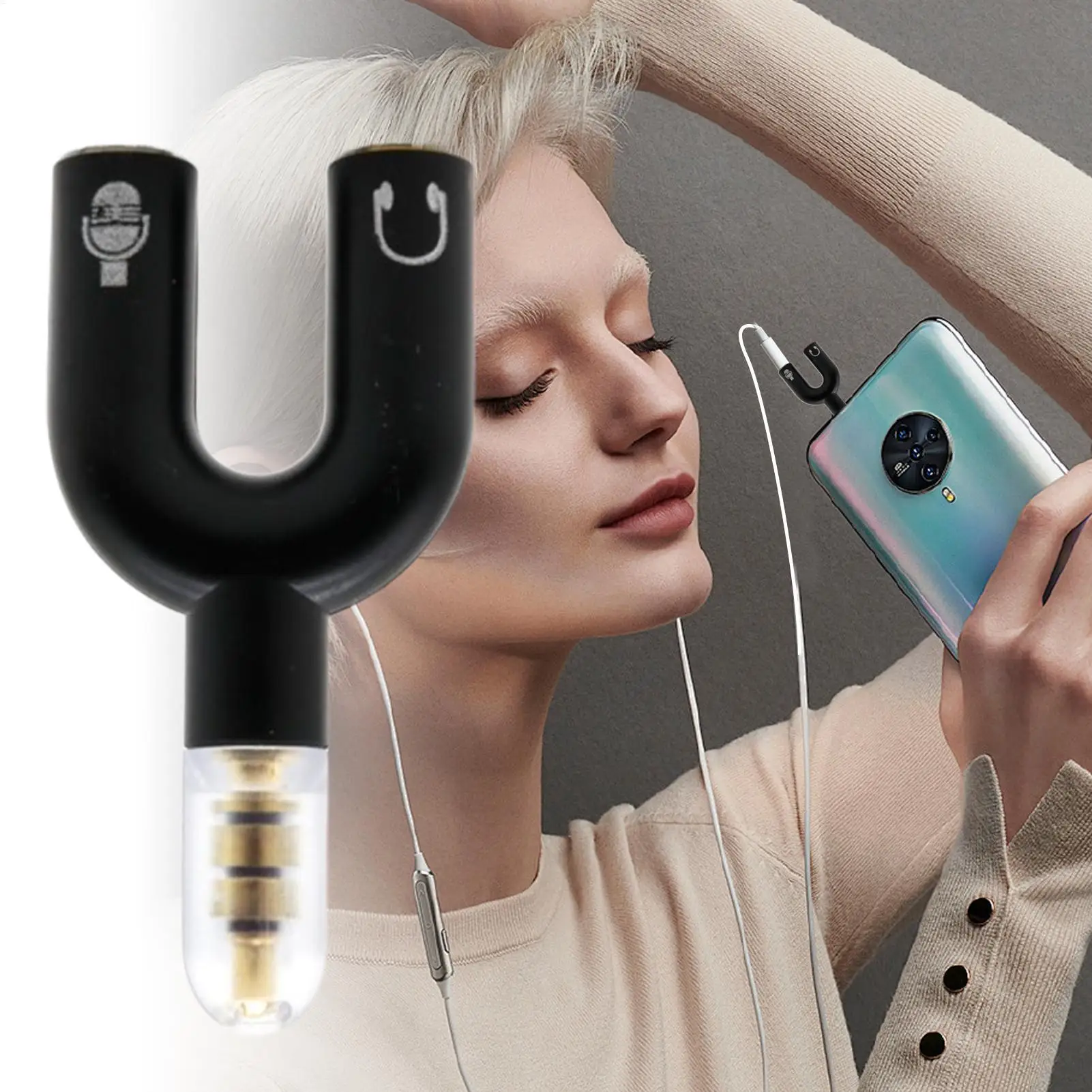 3.5mm jack fone de ouvido divisor microfone adaptador em forma de u estéreo 1-2 adaptador divisor de áudio para computador portátil orelha fone de ouvido cabo