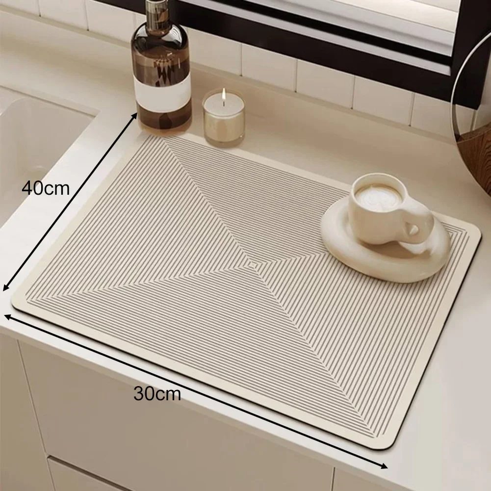 Non Slip Diatomite Drain Pad With Absorbent Kitchen Mat For Use With Dish Drainers And Coffee Station Protection