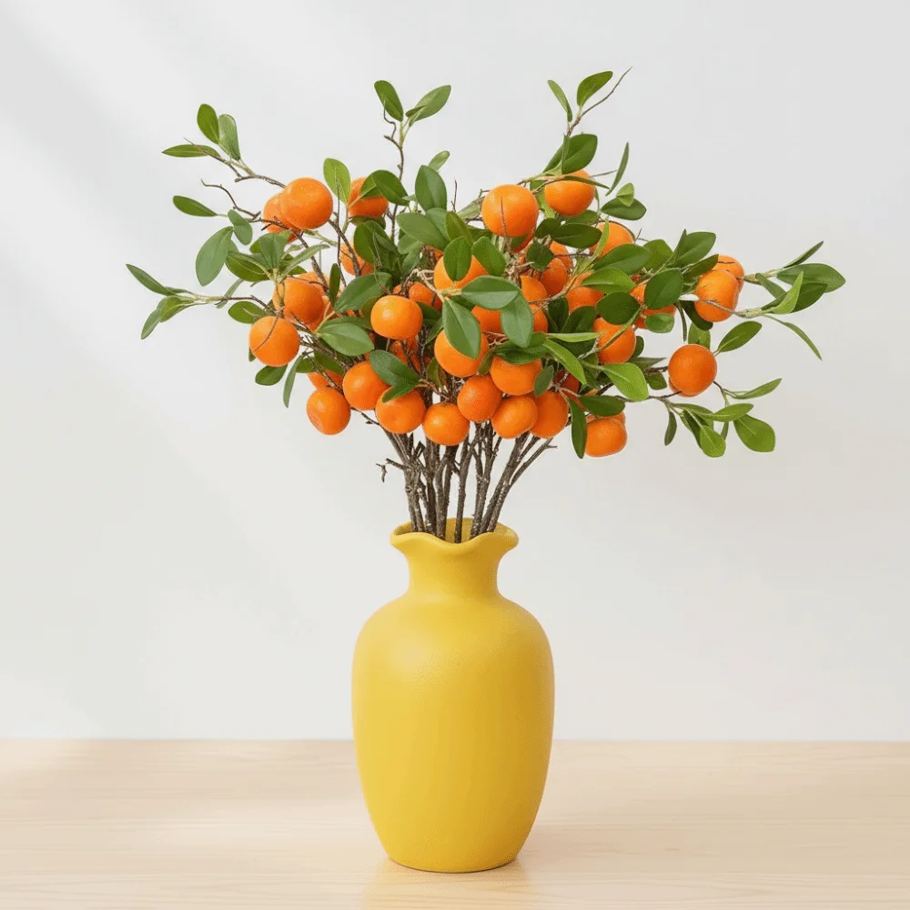 Green Leaves Artificial Orange Branch Faux Orange Plastic Simulation Fruit Tree Luxury Realistic Artificial Orange Fruit Gift