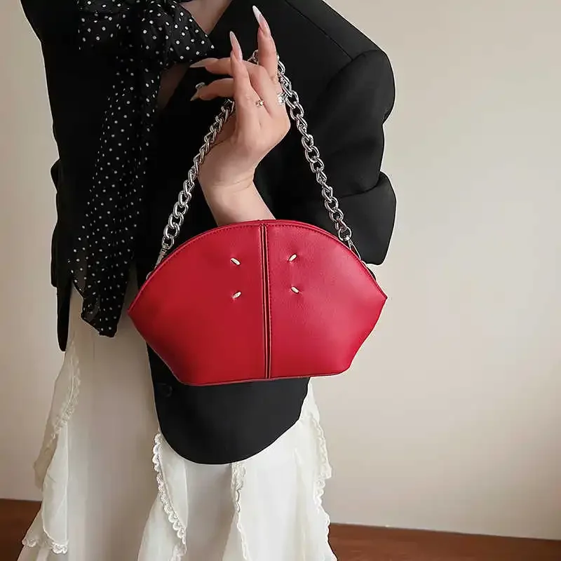 

h-Grade Sense Red Shoulder Bags for Women Simple PU Leather Chain Underarm Bag Fashion Lady Commuter Handbags
