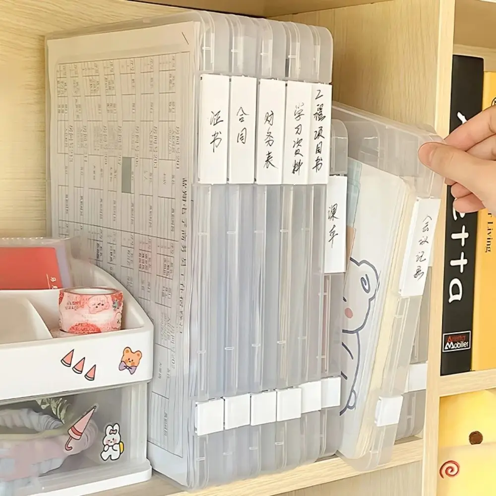 Plastic A4 Transparent Storage Box Portable Visible File Storage Cases Anti-skid Buckle Flip Design Puzzle Storage Holder Office