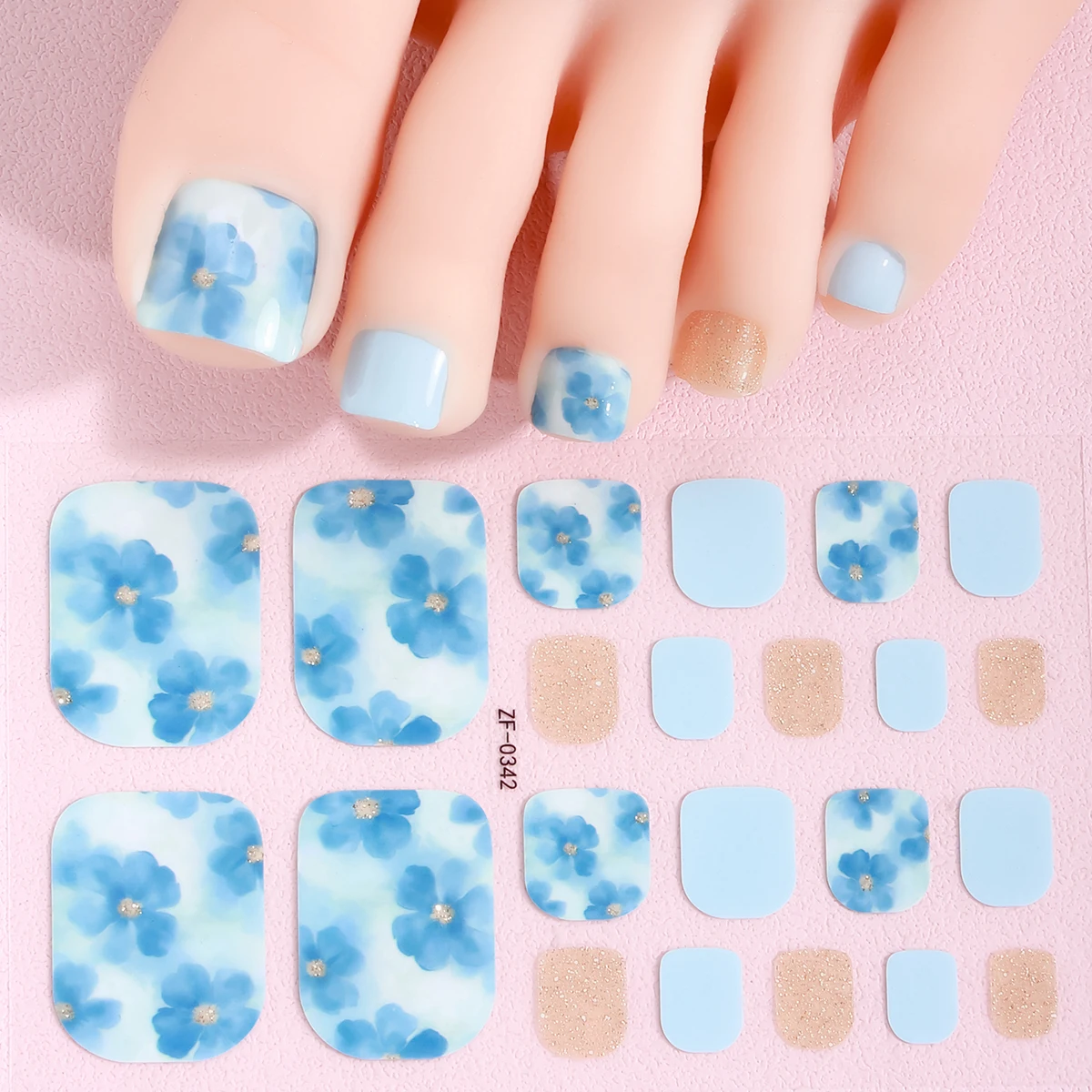 22 ヒントピンクの花足の爪ポリッシュステッカー夏花ベーキングフリー足の爪ストリップフルカバー DIY 足の装飾ステッカー