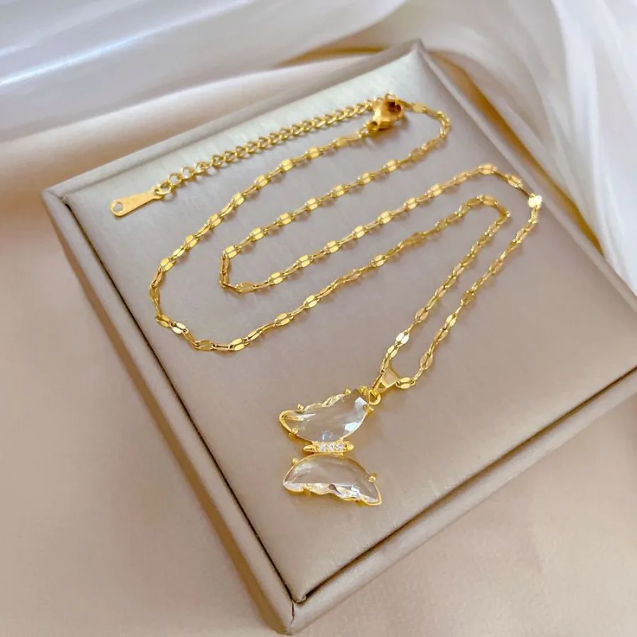 حساسة الزركون عقد بحلية متدلية على شكل فراشة قلادة ل مأدبة حفل زفاف الدكتور الرقبة مجوهرات حلية مجوهرات من صلب لا يصدأ