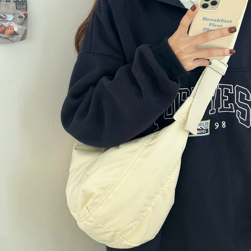 Bolsa tiracolo de grande capacidade para mulheres, bolsa de ombro simples e versátil, algodão, moda casual