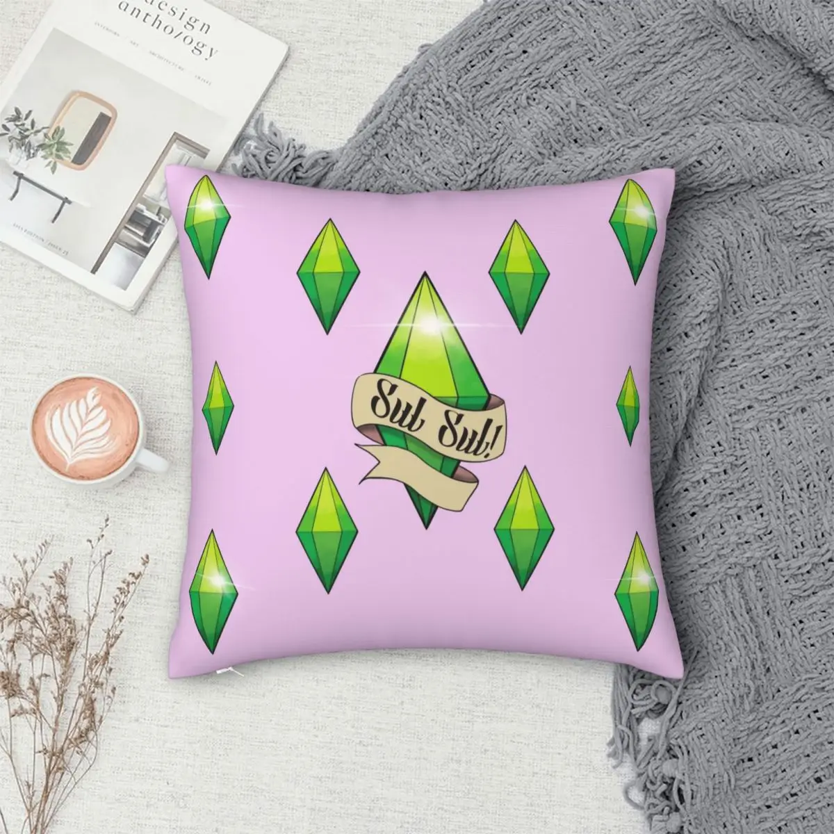 Sul Sul Sims 4 Plumbob Pillowcase Polyester Linen Velvet Creative Zip Decor Throw Pillow Case Home Cushion Case 45x45