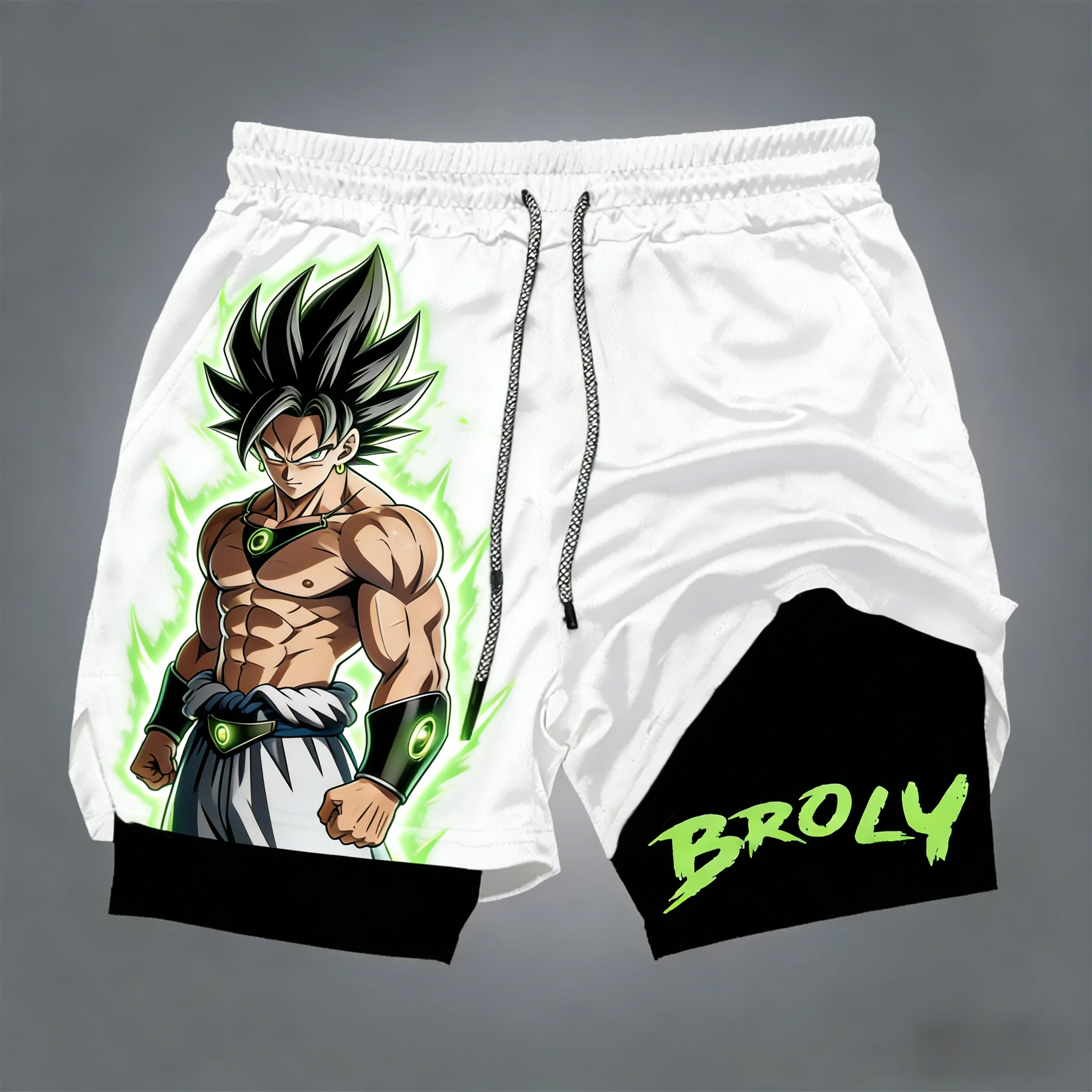 Bandai Dragon Ball Goku Pantalones cortos estampados de doble capa, pantalones cortos deportivos sueltos de verano para hombres y mujeres que absorben el sudor y transpirables