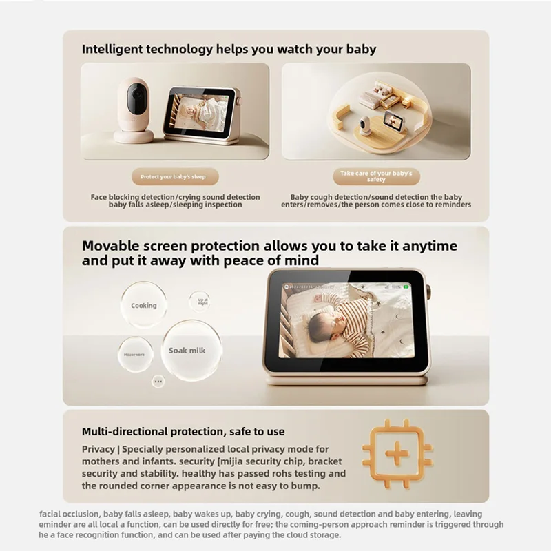 كاميرا Xiaomi الذكية إصدار رعاية الأم والطفل شاشة مراقبة البكاء والسعال للرضع اتصال داخلي في الوقت الحقيقي للعناية بالطفل