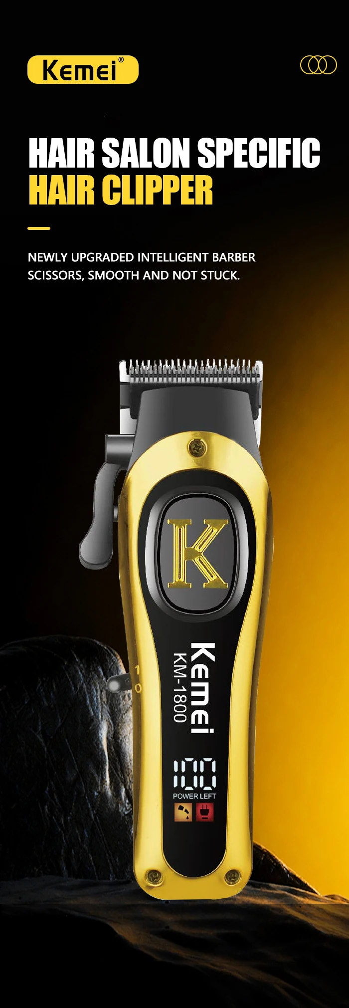 Kemei KM-1800 USB Schnellaufladbare Haarschneidemaschine 1200mA Wiederaufladbare Kabellose Haarschneidemaschine Kemei Elektrischer Haarschneider – Detail 1