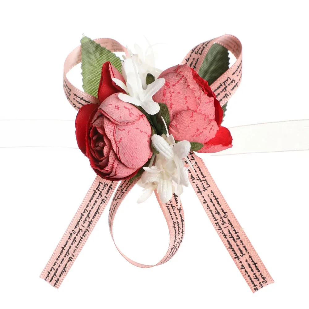 Винтажный шелковый браслет с цветком розы для мужчин, жених, лента на запястье, корсажный браслет Fille D'honneur Mariage