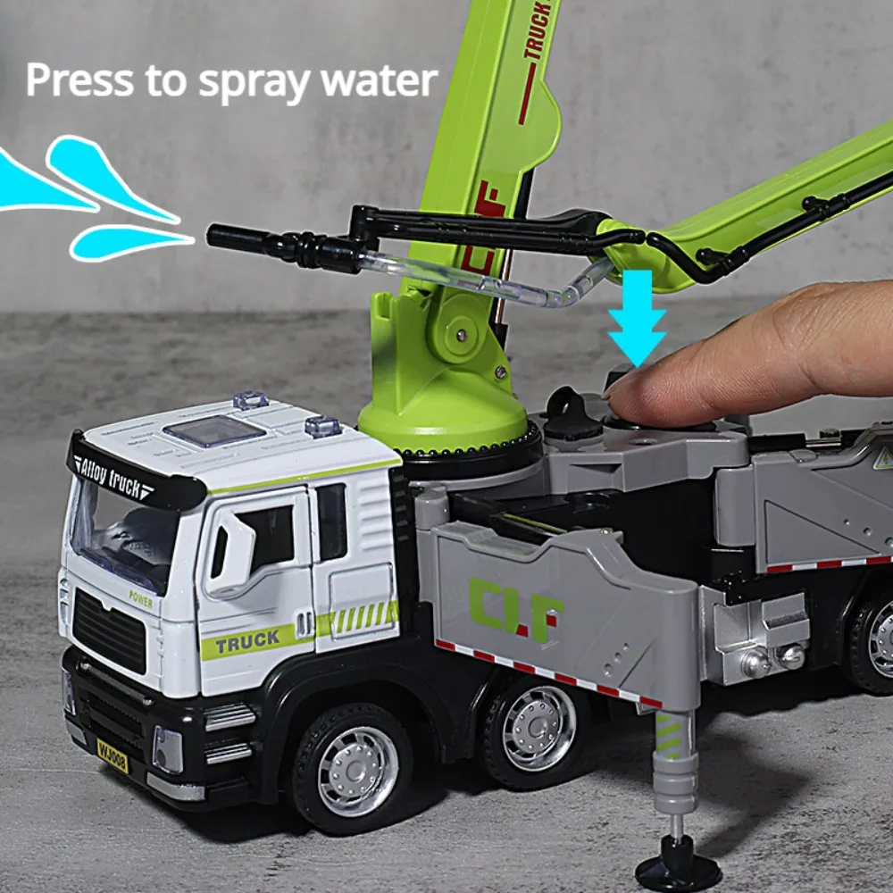 1/32 Concrete Pump Car Fire Truck Model Toy Alloy Body Pull Back Water Spray Engineering Vehicle Models for Children\'s Day Gifts