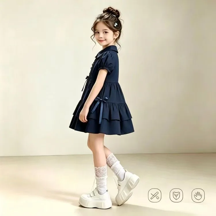 

Girl Summer Dress Trendy Short Sleeve Korean Style Children's Clothing New Arrival Fashionable Dress for Teen Girls 120-170cm