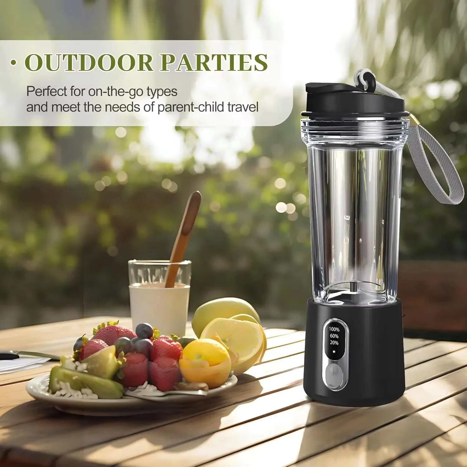 New Portable Blender with Digital Display Electric Fruit Mixer 4000mAh USB Rechargeable Juicer Cup with 4 Extended Cyclone Blade