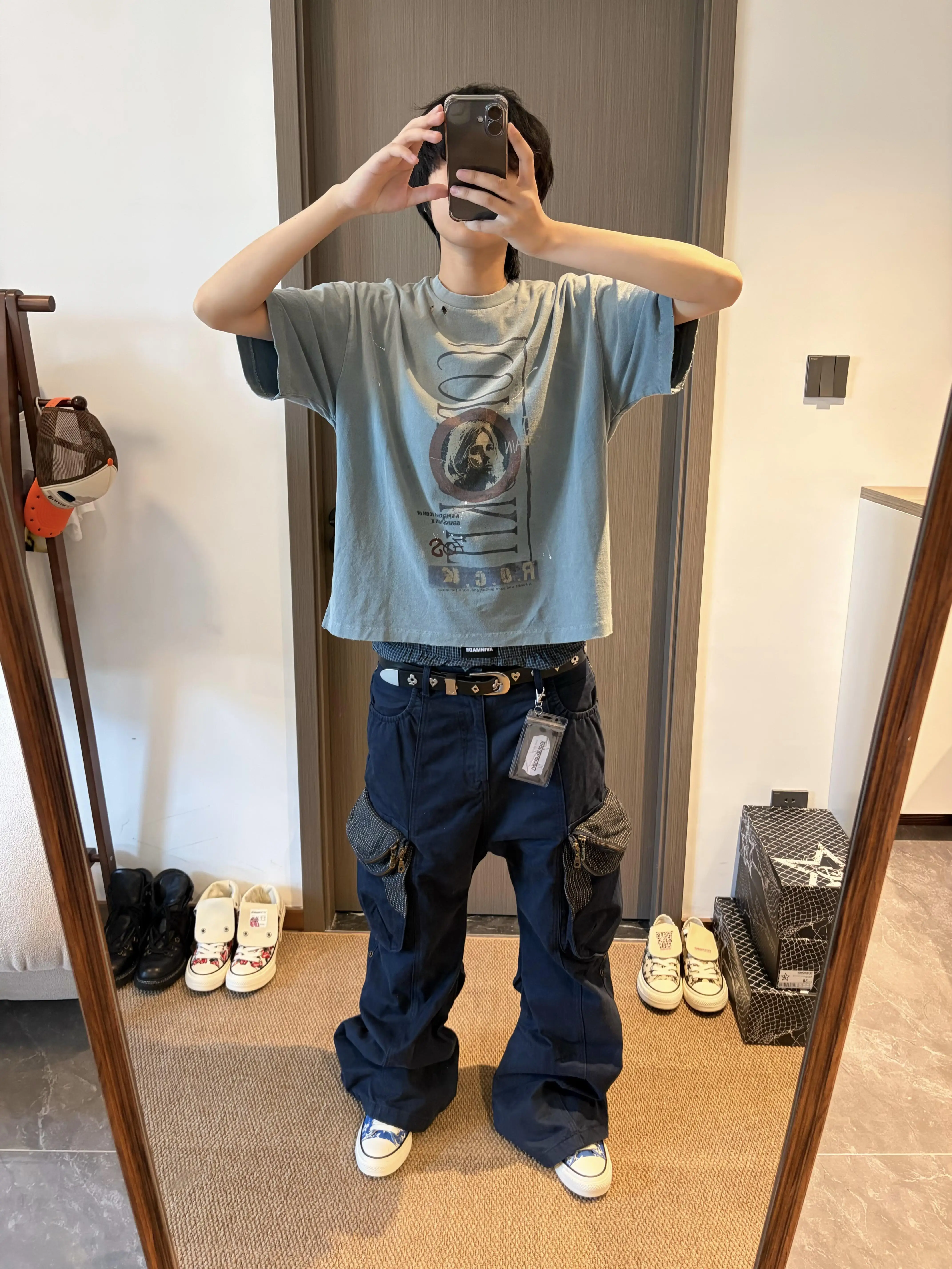 American Street Retro Double Cover Pig Cage Pants Multi Pocket Workwear Slim Fit 3D Tailoring Knife  Zipper Men's Jeans