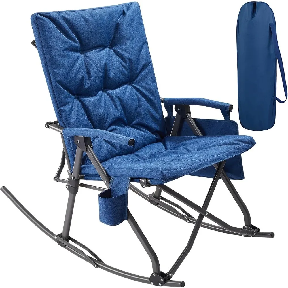 Rocking Camping Chair, Padded Portable Rocker Chair for Patio, Lawn and Outdoors, Heavy Duty Hard Armchair,Rocking blue Chairs