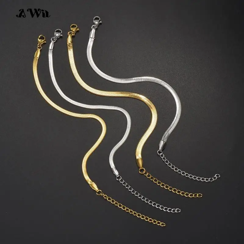 Awit Gold Color Bracelet For Women Men 3/4/5MM Simple Unisex Stainless Steel Charm Chains Punk Jewelry Wholesale/Dropshipping